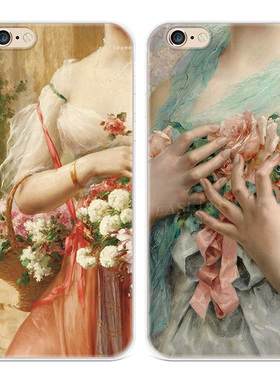 鲜花少女油画适用iPhone8plus苹果X手机壳6s7文艺XR甜美xsmax女款软5se第一1二2三3代五六七八