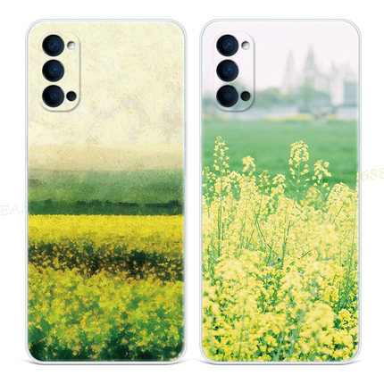 油菜花朵9适用oppo reno6手机壳8pro+7文艺5K抽象艺术4se小清新3元气版2z油画女款Ace轻薄软十