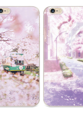 唯美浪漫樱花适用iPhone13苹果8plus手机壳6s7插画14promax文艺女款软5se第一1二2三3代五六七八