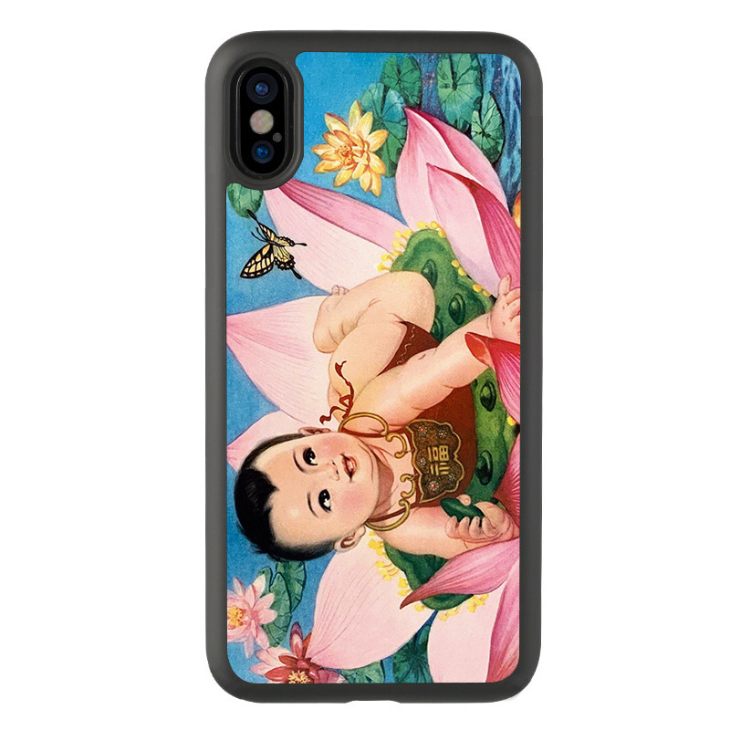 适用于中国风xr卡通小孩年画iPhone13手机壳15Promax玻璃保护套14