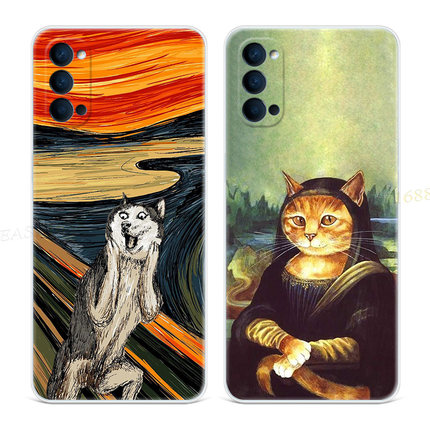 搞怪柴犬9适用oppo Reno6手机壳8pro+7文艺5K可爱4se蒙娜丽莎猫咪3元气版2z油画女款Ace轻薄软十