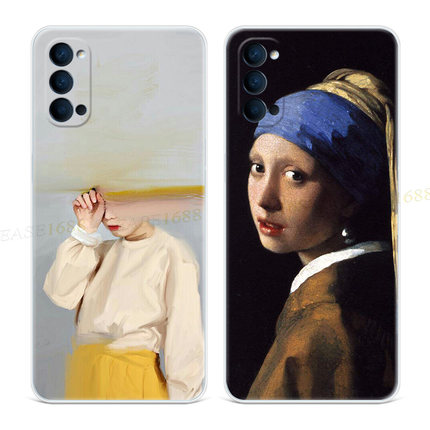 油画少女9适用oppo Reno6手机壳8pro+7个性5k抽象4se文艺复古3元气版2z女款Ace轻薄软十