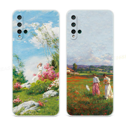 小清新花草适用华为nova5pro手机壳6se文艺4e油画3i女款2s薄plus