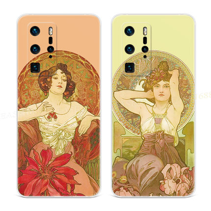 原创复古适用华为p40手机壳p60p20pro文艺插画p10p9plus穆夏女款+