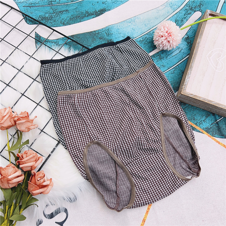 n793 新品女生棉透气千鸟格三角中腰短裤内裤舒适学生m号小平角