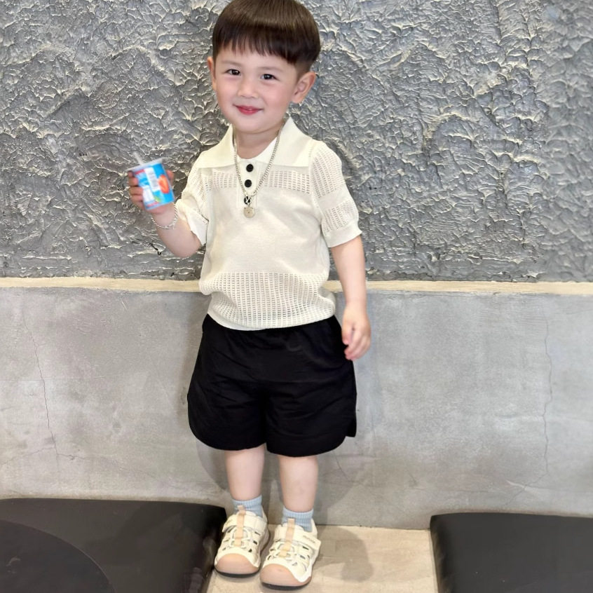 【栗子家】夏季儿童上衣冰丝短袖男童女童POLO衫儿童针织T恤童装图片