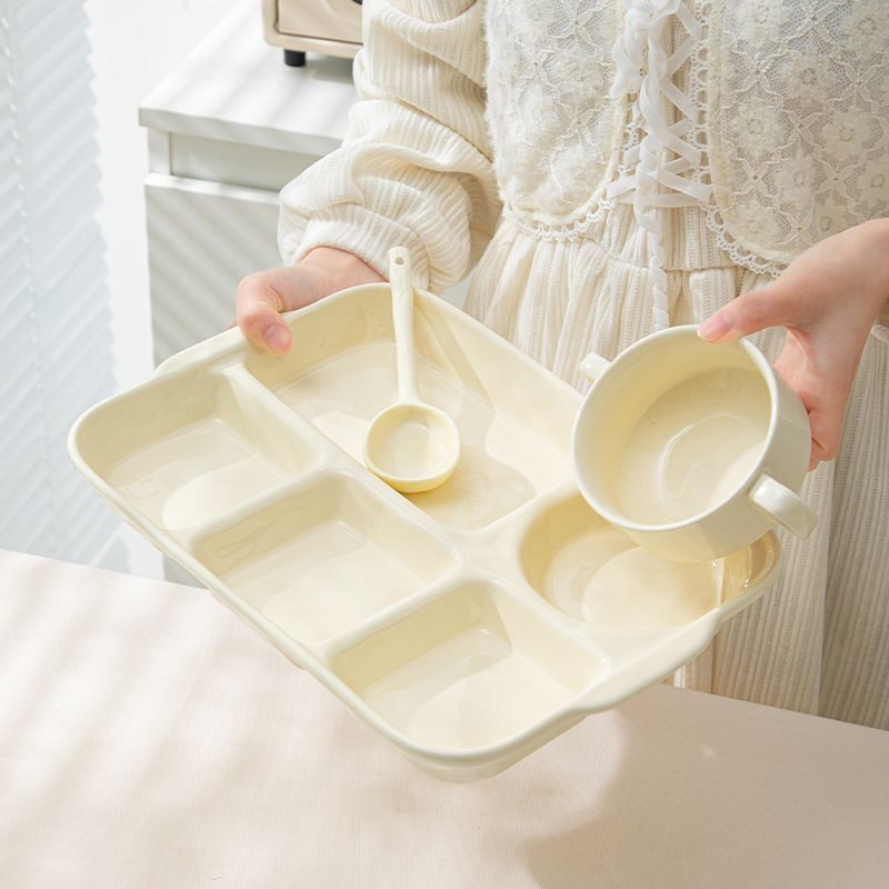 分格餐盘盘子高级感大人减肥专用家用一人食餐具陶瓷早餐盘快餐盘