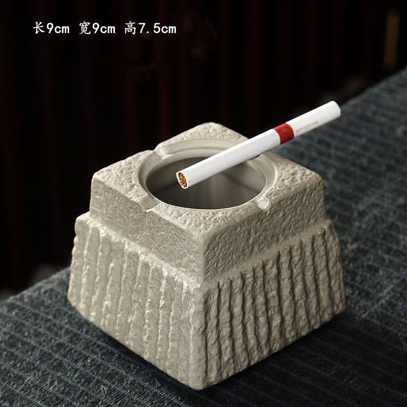 创意个性仿天然石头陶瓷烟灰缸复古家用客厅茶几粗陶烟缸男士礼物