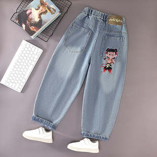 男孩老爹裤 中大童宽松男童直筒长裤 子 2025春秋新款 哪吒儿童牛仔裤