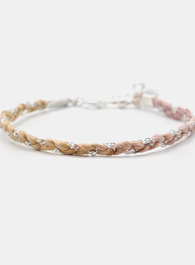THISNESS 纯银浅粉色渐变编织手链