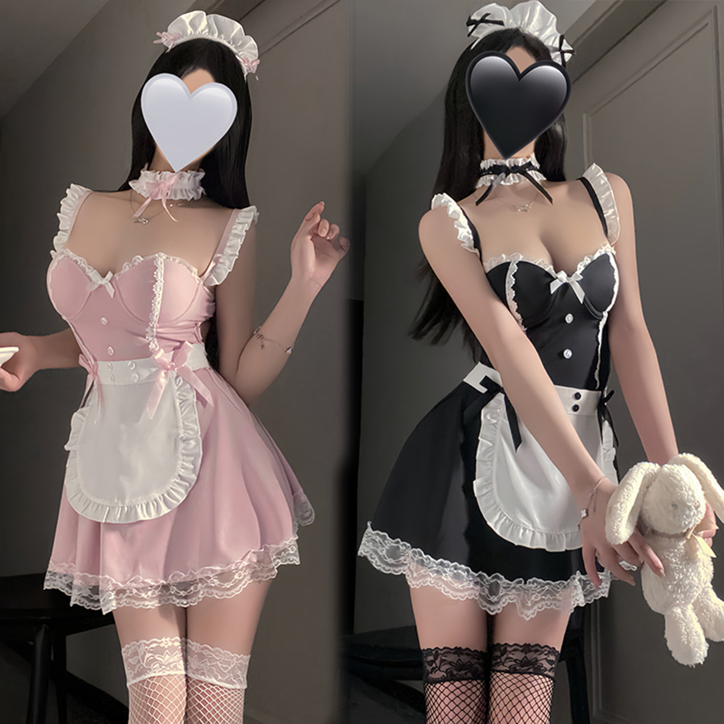 钢圈聚拢吊带睡裙蕾丝超短睡衣高腰睡裙女制服围裙厨娘情侣床上