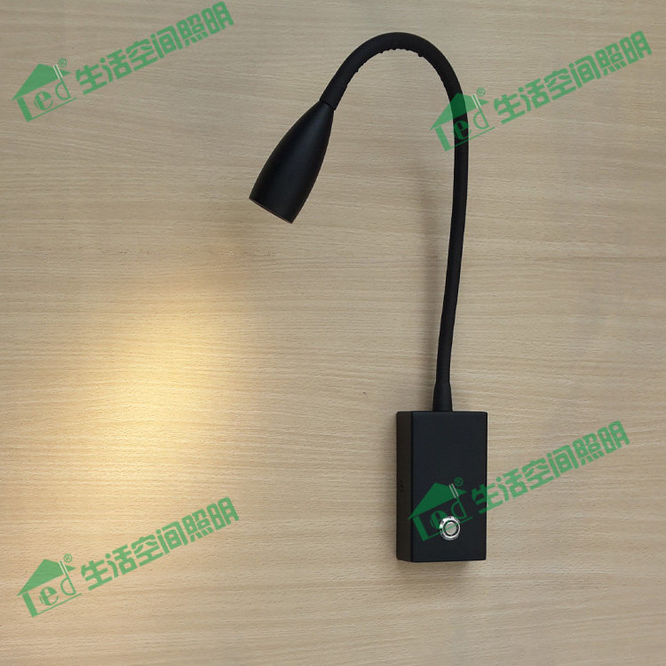 스위치가있는 하이 엔드 터치 디밍이 가능한 흑백 간단한 LED 침대 옆 벽 램프 호텔 클럽 LED 독서 램프 3W