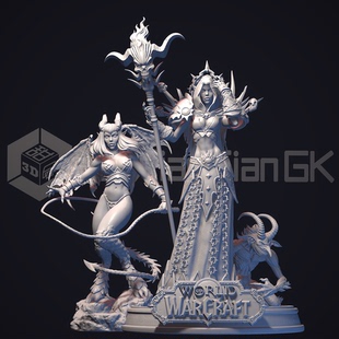 魔兽世界 女术士 召唤 魅魔 恶魔小鬼 地狱火 GK白模涂装练手摆件