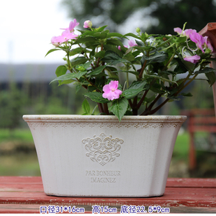 新品防铁艺树脂刷金花盆创意简约四方花盆庭院盆栽 阳台落地摆件