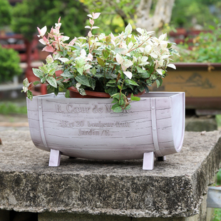 艺品园艺 复古风船形带脚抬高式花盆 防铁艺树脂字母盆栽园艺摆件