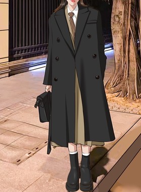 冬季超长大衣到脚踝黑色宽松显瘦高级感大码高个子女生西装外套