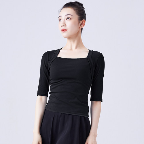 舞蹈服上衣女成人黑色练功服显瘦