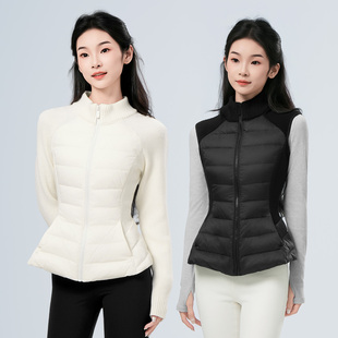 运动轻薄羽绒服秋冬保暖防风防水白鸭绒马甲针织修身高绒子外套女