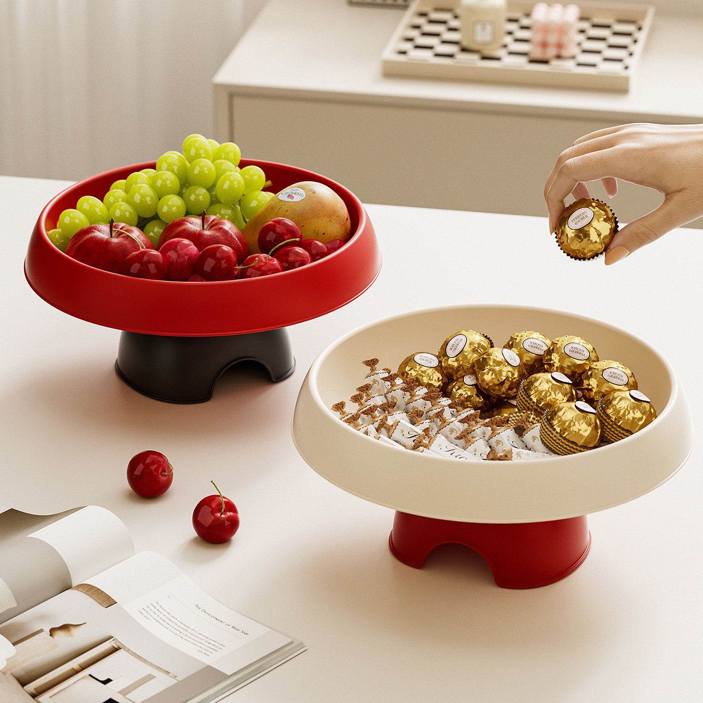 水果盘客厅家用茶几零食盘轻奢高档茶点摆放盘过年糖果盘高脚果盘,餐饮具,果盆/果盘/果篮,淘宝优惠券,粉丝福利购,淘宝优惠卷