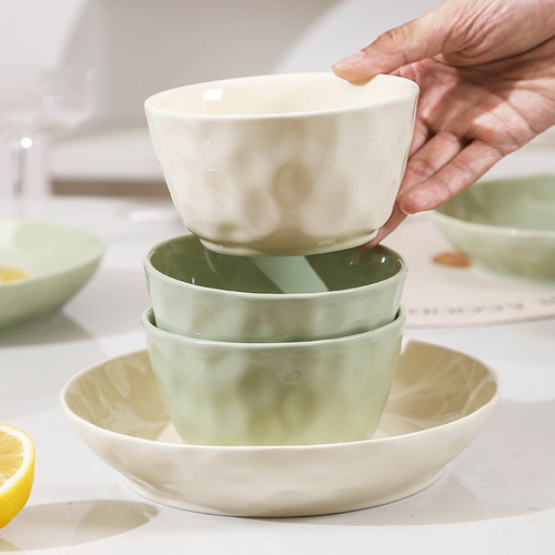 奶油风陶瓷米饭碗家用2026新款吃饭小碗面碗餐具釉下彩碗盘子套装