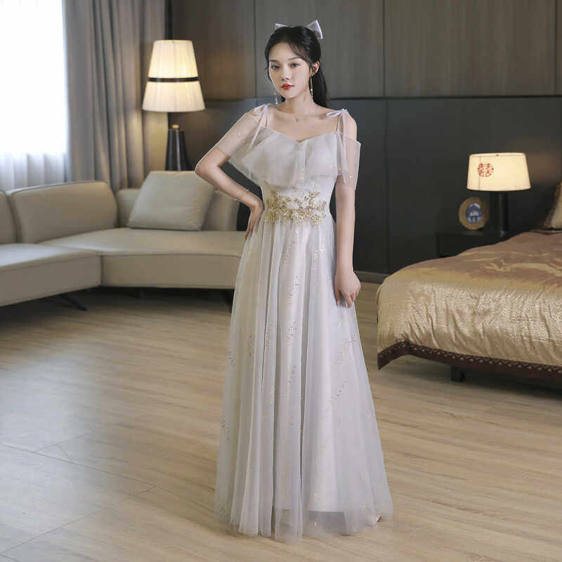 伴娘服2024新款连衣裙艺考高级感礼拼色姊妹伴娘仙气质演出晚礼服