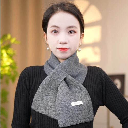 时尚百搭针织羊毛保暖围脖短款交叉小围巾纯色男女通用