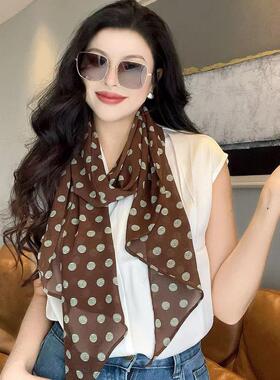 188X26春夏法式复古时尚百搭长条时尚丝巾高级系脖飘带领巾简约