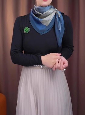 【RGF】水墨莲花丽景缎90*90cm方巾洋气时尚百搭妈妈丝巾系法教程