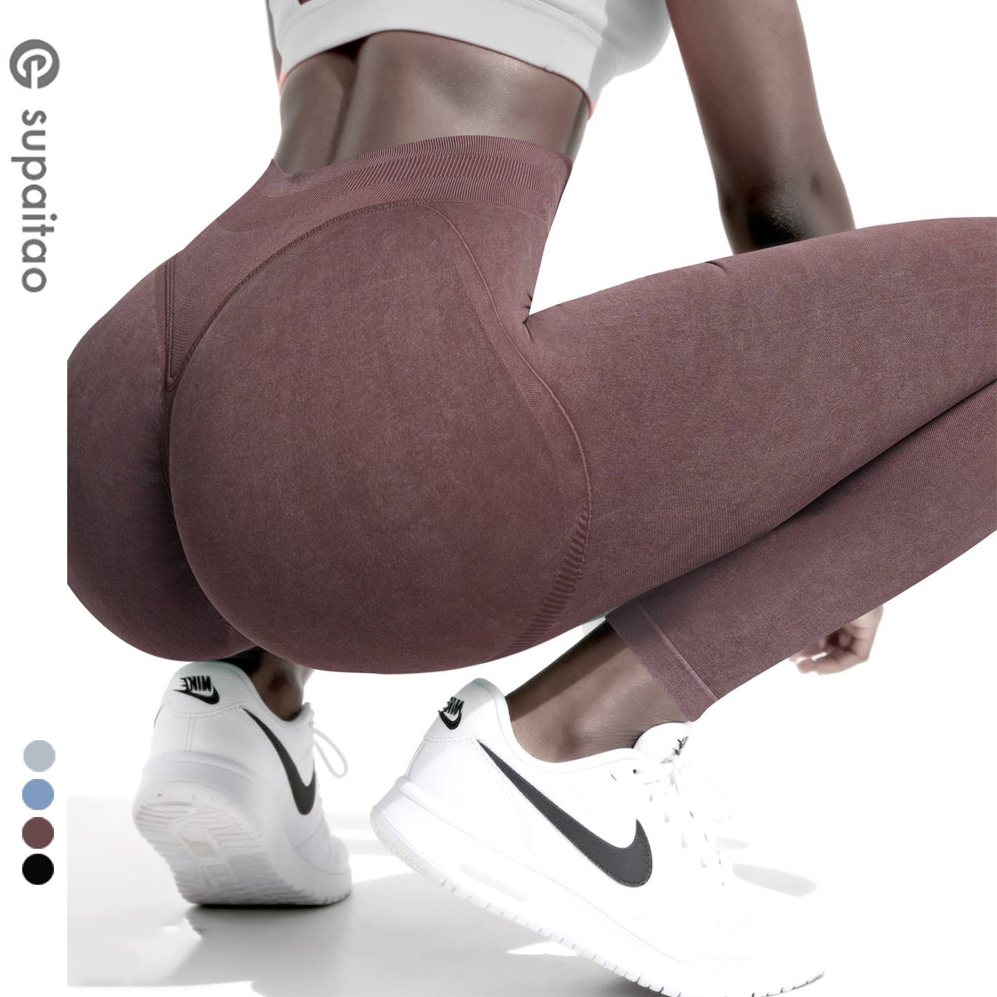 高腰螺纹收腹打底提臀无缝健身裤