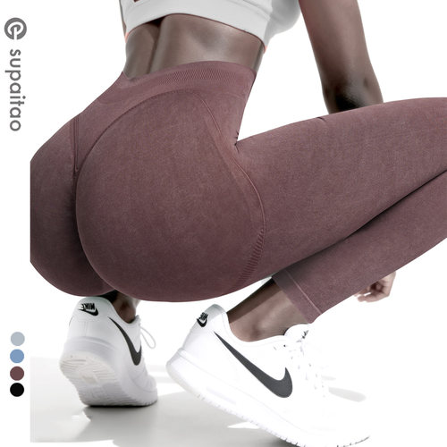 高腰螺纹收腹打底提臀无缝健身裤