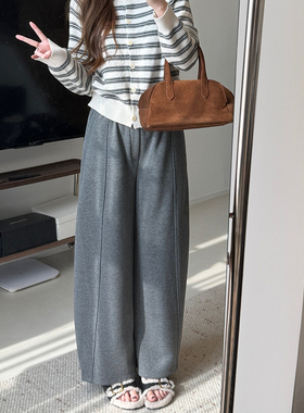 极简风高腰阔腿裤女2025冬新灰色宽松休闲裤百搭显瘦山本廓形长裤
