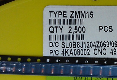 贴片稳压二极管1206 1/2w ZMM15V 15V 0.5W 圆柱 2500只/盘=42元
