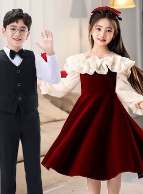 六一儿童节红色礼服蓬蓬裙小学生大合唱爱国诗歌朗诵演讲男女歌唱
