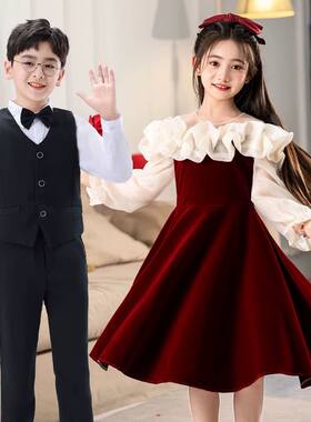 六一儿童节红色礼服蓬蓬裙小学生大合唱爱国诗歌朗诵演讲男女歌唱
