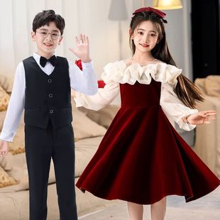 六一儿童节红色礼服蓬蓬裙小学生大合唱爱国诗歌朗诵演讲男女歌唱