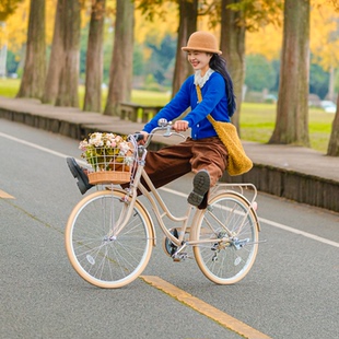 带车筐 女士通勤成人日本城市普通骑成年复古式 24寸女式 自行车女款
