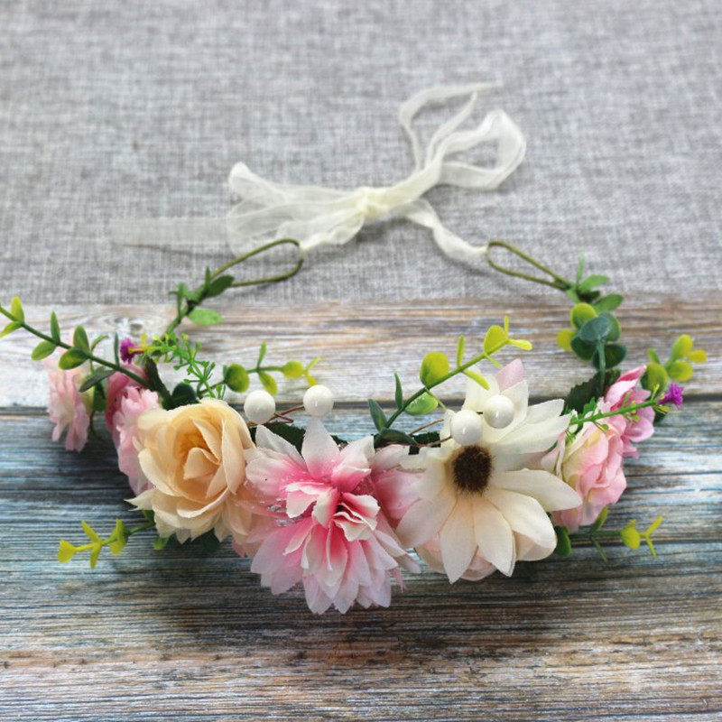 新娘花环时尚头饰旅游演出发饰发箍蝴蝶结婚纱配饰女童红色头花