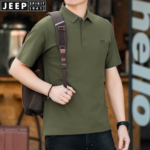 大码 t恤男翻领绣标开衩半袖 透气 SPIRIT吉普索罗娜休闲短袖 JEEP
