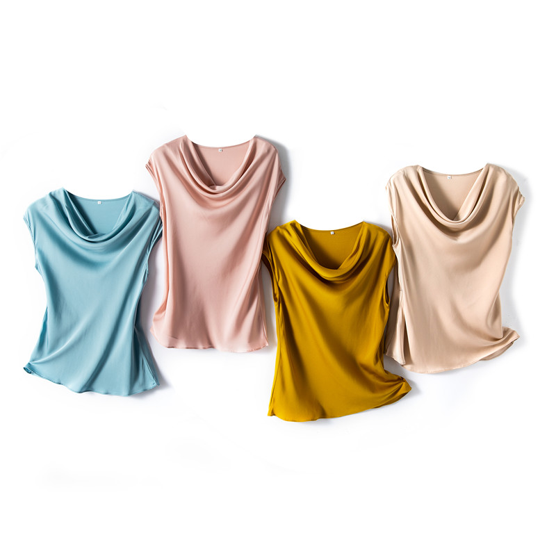 轻奢荡领百搭风桑蚕丝短袖t恤衫