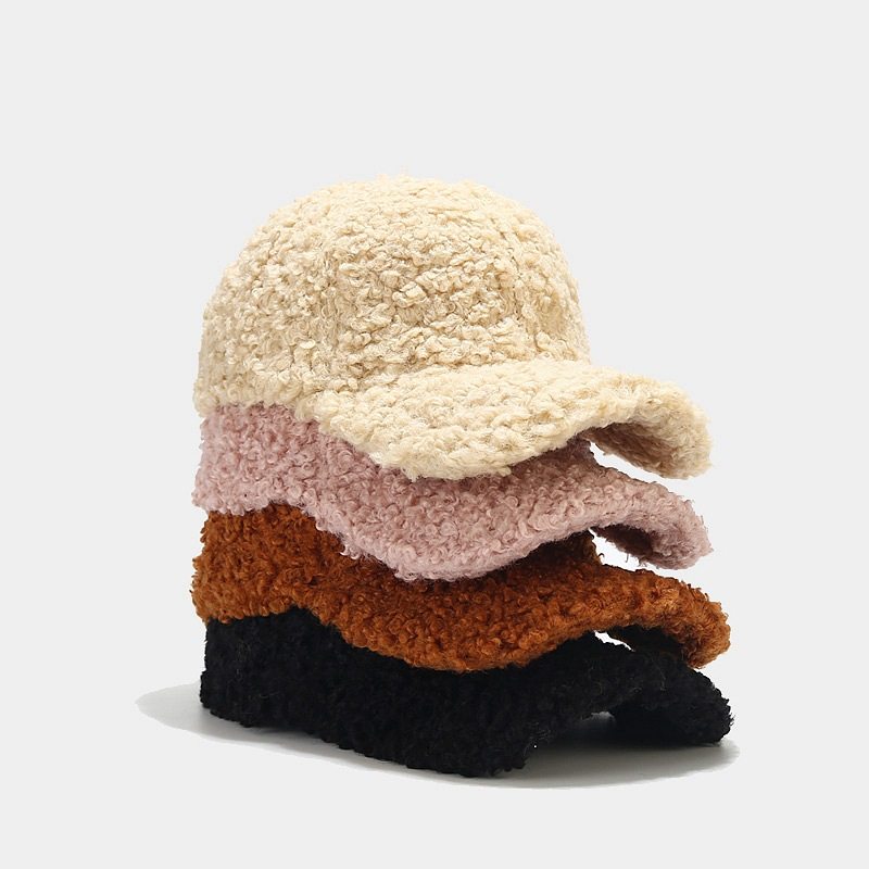 欧美羊羔长毛毛鸭舌帽子潮女士