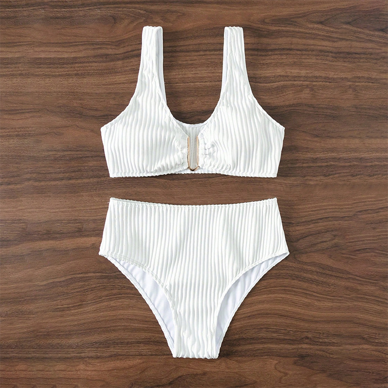 2024新款欧美性感纯色高腰比基尼  沙滩分体泳衣女泳装