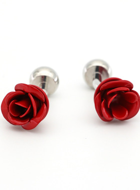 蓝色妖姬红色玫瑰花袖扣法式衬衫纽扣男女袖扣袖钉