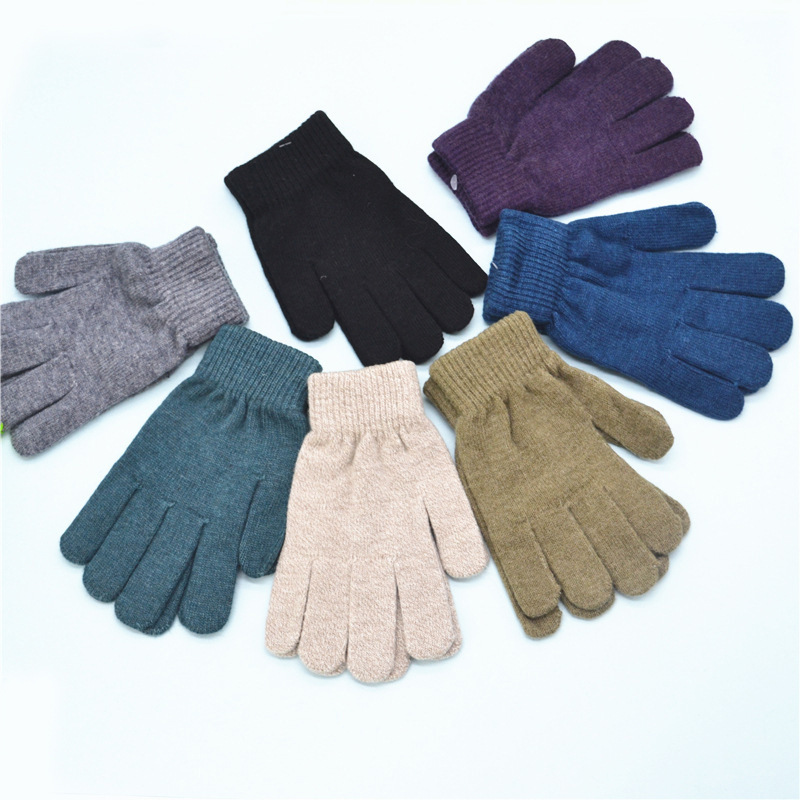 纯色针织手套保暖高弹力骑行毛线
