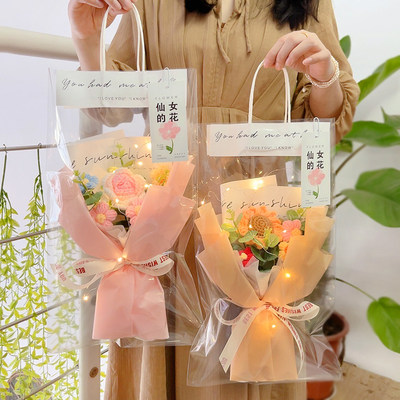 520针织毛线小花束成品手工康乃馨向日葵仿真假花活动礼物情人节