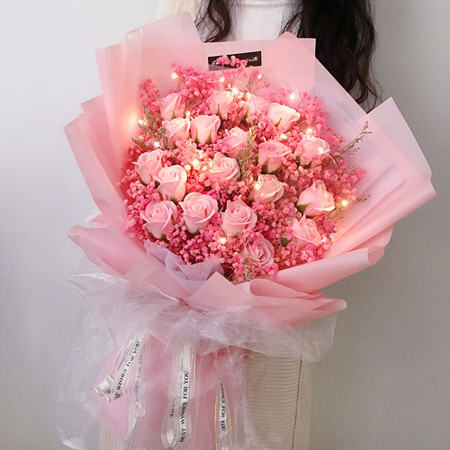 玫瑰康乃馨满天星干花大花束生日礼物送妈妈女朋友女生永生花520