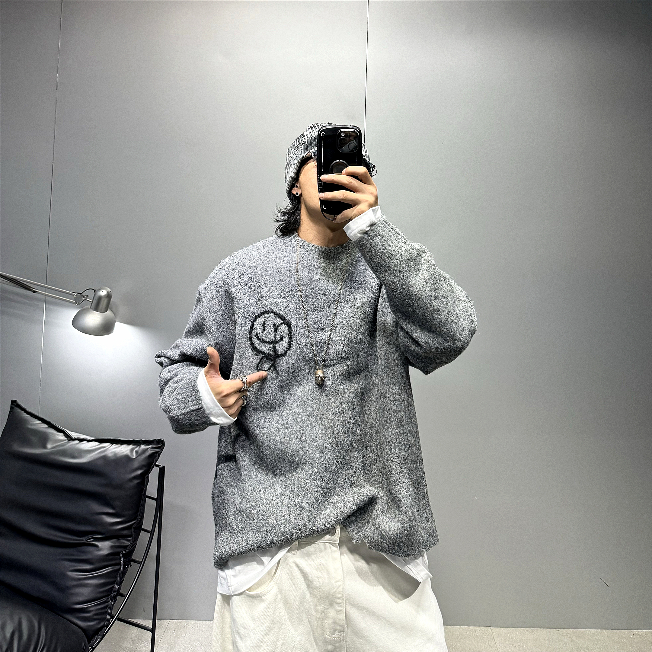 oversize阔版套头慵懒风针织衫潮