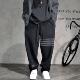 加绒加厚痞帅针织运动裤 黑色百搭松紧腰宽松直筒弯刀卫裤 男冬季 潮
