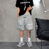 轻薄款 街头痞帅松紧腰运动五分裤 潮牌字母印花宽松休闲短裤 男美式
