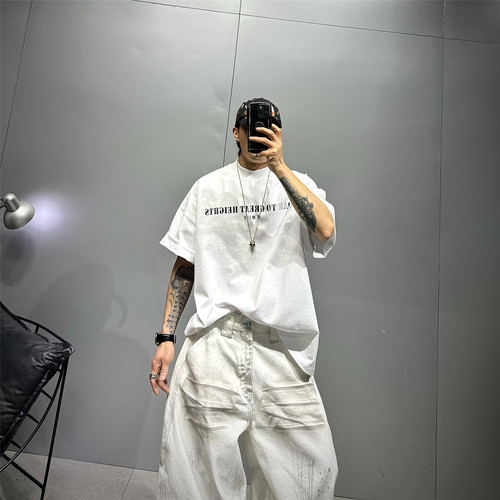 350g重磅纯棉落肩阔版半袖T恤男t