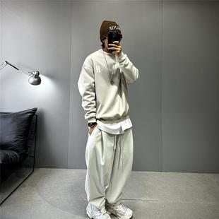 卫衣男秋冬叠穿宽松圆领套头打底衫 美式 街头潮牌痞帅字母印花长袖